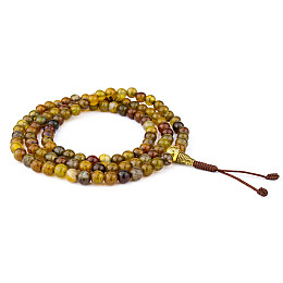 Чотки із золотого кварцу Swayambhu ST 108 намистин 6.4 мм Гуру-намистина та ступка – мідь (27317)