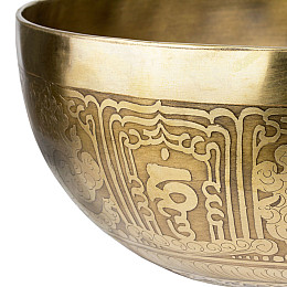 Тибетская поющая чаша Singing bowl Мантры Мани и пламя Холодная ковка 23/23/10,5 см Бронзовый (27413)