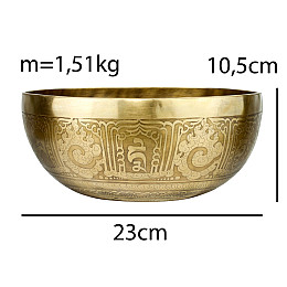 Тибетская поющая чаша Singing bowl Мантры Мани и пламя Холодная ковка 23/23/10,5 см Бронзовый (27413)