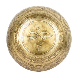 Тибетская поющая чаша Singing bowl Мантры Мани и пламя Холодная ковка 23/23/10,5 см Бронзовый (27413)