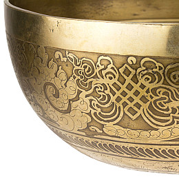 Тибетская поющая чаша Singing bowl Мантра и пламя снаружи Раковина внутри Холодная ковка 24/24/10,8 см Бронзовый (27414)