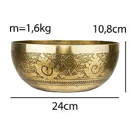 Тибетская поющая чаша Singing bowl Мантра и пламя снаружи Раковина внутри Холодная ковка 24/24/10,8 см Бронзовый (27414)