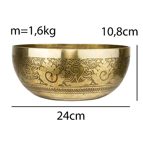 Тибетская поющая чаша Singing bowl Мантра и пламя снаружи Раковина внутри Холодная ковка 24/24/10,8 см Бронзовый (27414)