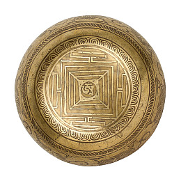 Тибетская поющая чаша Singing bowl Мантра и пламя снаружи Раковина внутри Холодная ковка 24/24/10,8 см Бронзовый (27414)