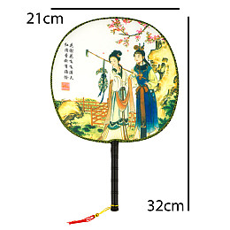 Веер круглый Туаньшань Ткань Шелкография Китайские мотивы 21/32 см Белый фон (08052)