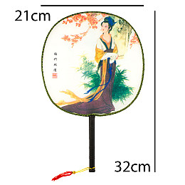 Веер круглый Туаньшань Ткань Шелкография Китайские мотивы 21/32 см Белый фон (27433)