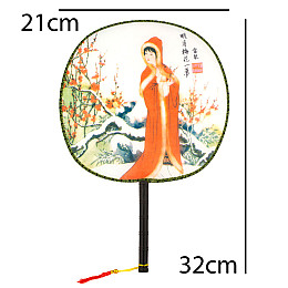 Веер круглый Туаньшань Ткань Шелкография Китайские мотивы 21/32 см Белый фон (27437)