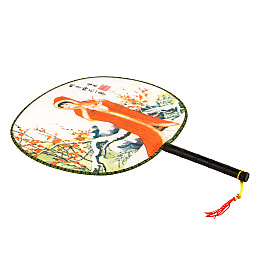 Веер круглый Туаньшань Ткань Шелкография Китайские мотивы 21/32 см Белый фон (27437)