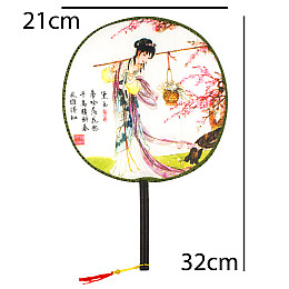 Веер круглый Туаньшань Ткань Шелкография Китайские мотивы 21/32 см Белый фон (27438)