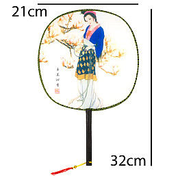 Веер круглый Туаньшань Ткань Шелкография Китайские мотивы 21/32 см Белый фон (27439)