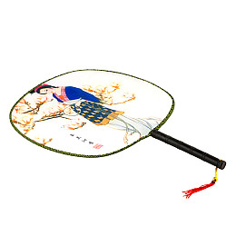 Веер круглый Туаньшань Ткань Шелкография Китайские мотивы 21/32 см Белый фон (27439)