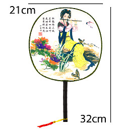 Веер круглый Туаньшань Ткань Шелкография Китайские мотивы 21/32 см Белый фон (27440)