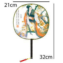 Веер круглый Туаньшань Ткань Шелкография Китайские мотивы 21/32 см Белый фон (27441)