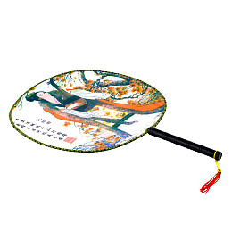 Веер круглый Туаньшань Ткань Шелкография Китайские мотивы 21/32 см Белый фон (27441)