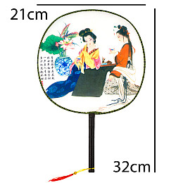 Веер круглый Туаньшань Ткань Шелкография Китайские мотивы 21/32 см Белый фон (27442)