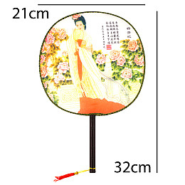 Веер круглый Туаньшань Ткань Шелкография Китайские мотивы 21/32 см Белый фон (27443)