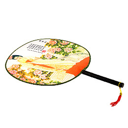 Веер круглый Туаньшань Ткань Шелкография Китайские мотивы 21/32 см Белый фон (27443)