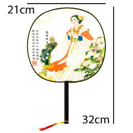 Веер круглый Туаньшань Ткань Шелкография Китайские мотивы 21/32 см Белый фон (27444)