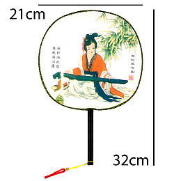 Веер круглый Туаньшань Ткань Шелкография Китайские мотивы 21/32 см Белый фон (27445)