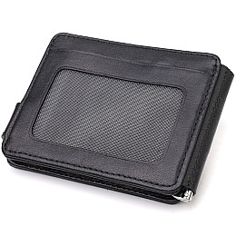 Класичний надійний затискач для грошей з натуральної гладкої шкіри CANPELLINI 21939 Чорний