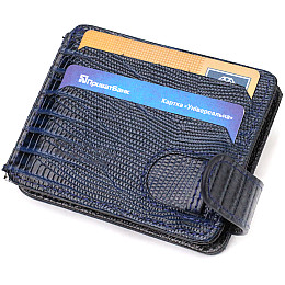 Фактурний чоловічий затискач для грошей з натуральної шкіри з тисненням CANPELLINI 21942 Синій