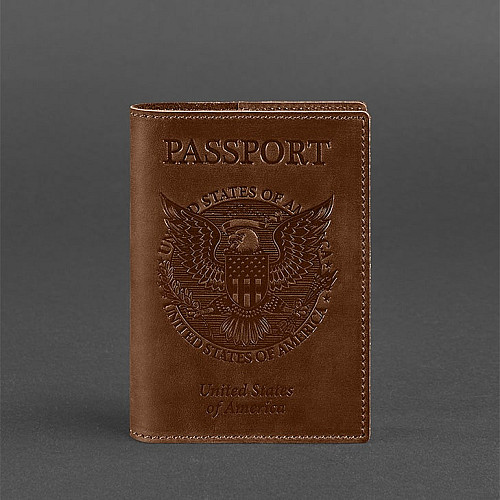 Кожаная обложка для паспорта с американским гербом светло-коричневая BlankNote