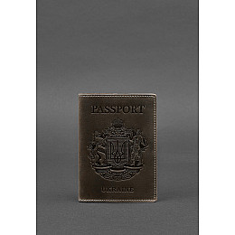 Кожаная обложка для паспорта с украинским гербом черная BlankNote