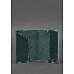 Кожаная обложка для паспорта с украинским гербом зеленая BlankNote