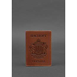 Кожаная обложка для паспорта с украинским гербом светло-коричневая BlankNote