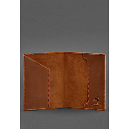 Кожаная обложка для паспорта с украинским гербом светло-коричневая BlankNote