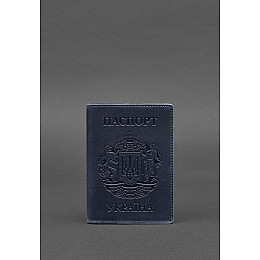 Кожаная обложка для паспорта с украинским гербом синяя BlankNote