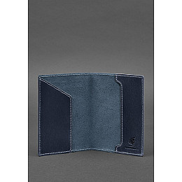 Кожаная обложка для паспорта с украинским гербом синяя BlankNote