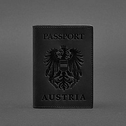 Кожаная обложка для паспорта с австрийским гербом черная Crazy Horse BlankNote