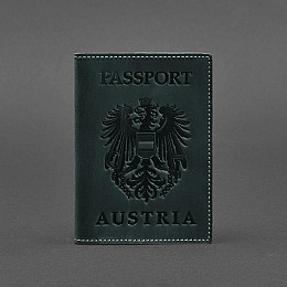 Кожаная обложка для паспорта с австрийским гербом зеленая Crazy Horse BlankNote