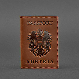 Кожаная обложка для паспорта с австрийским гербом светло-коричневая Crazy Horse BlankNote