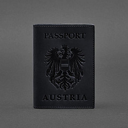Кожаная обложка для паспорта с австрийским гербом темно-синяя Crazy Horse BlankNote