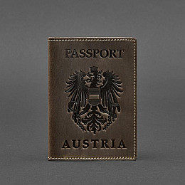 Кожаная обложка для паспорта с австрийским гербом темно-коричневая Crazy Horse BlankNote