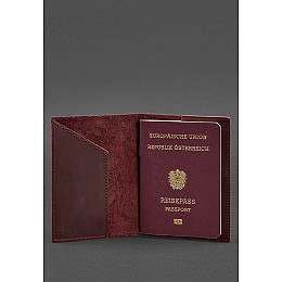 Кожаная обложка для паспорта с австрийским гербом бордовая Crazy Horse BlankNote