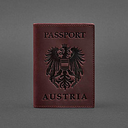 Кожаная обложка для паспорта с австрийским гербом бордовая Crazy Horse BlankNote