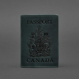 Кожаная обложка для паспорта с канадским гербом зеленая Crazy Horse BlankNote