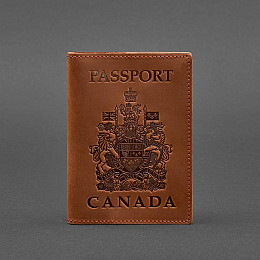 Кожаная обложка для паспорта с канадским гербом светло-коричневая Crazy Horse BlankNote