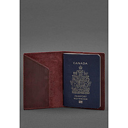 Кожаная обложка для паспорта с канадским гербом бордовая Crazy Horse BlankNote