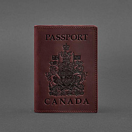 Кожаная обложка для паспорта с канадским гербом бордовая Crazy Horse BlankNote
