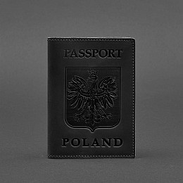 Кожаная обложка для паспорта с польским гербом черная Crazy Horse BlankNote