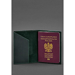 Кожаная обложка для паспорта с польским гербом зеленая Crazy Horse BlankNote