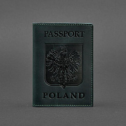 Кожаная обложка для паспорта с польским гербом зеленая Crazy Horse BlankNote