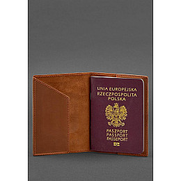 Кожаная обложка для паспорта с польским гербом светло-коричневая Crazy Horse BlankNote
