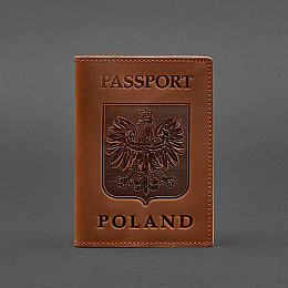 Кожаная обложка для паспорта с польским гербом светло-коричневая Crazy Horse BlankNote