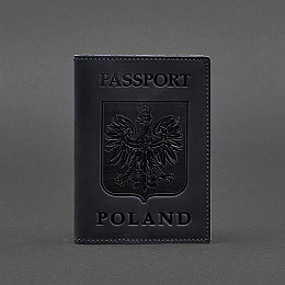 Кожаная обложка для паспорта с польским гербом темно-синяя Crazy Horse BlankNote