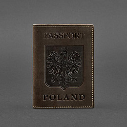 Кожаная обложка для паспорта с польским гербом темно-коричневая Crazy Horse BlankNote